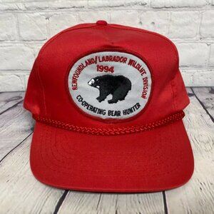 Vintage Trucker Hat Rope Cap Red New FOUNDLAND Labrador Wildlife - BROKEN SNAPS